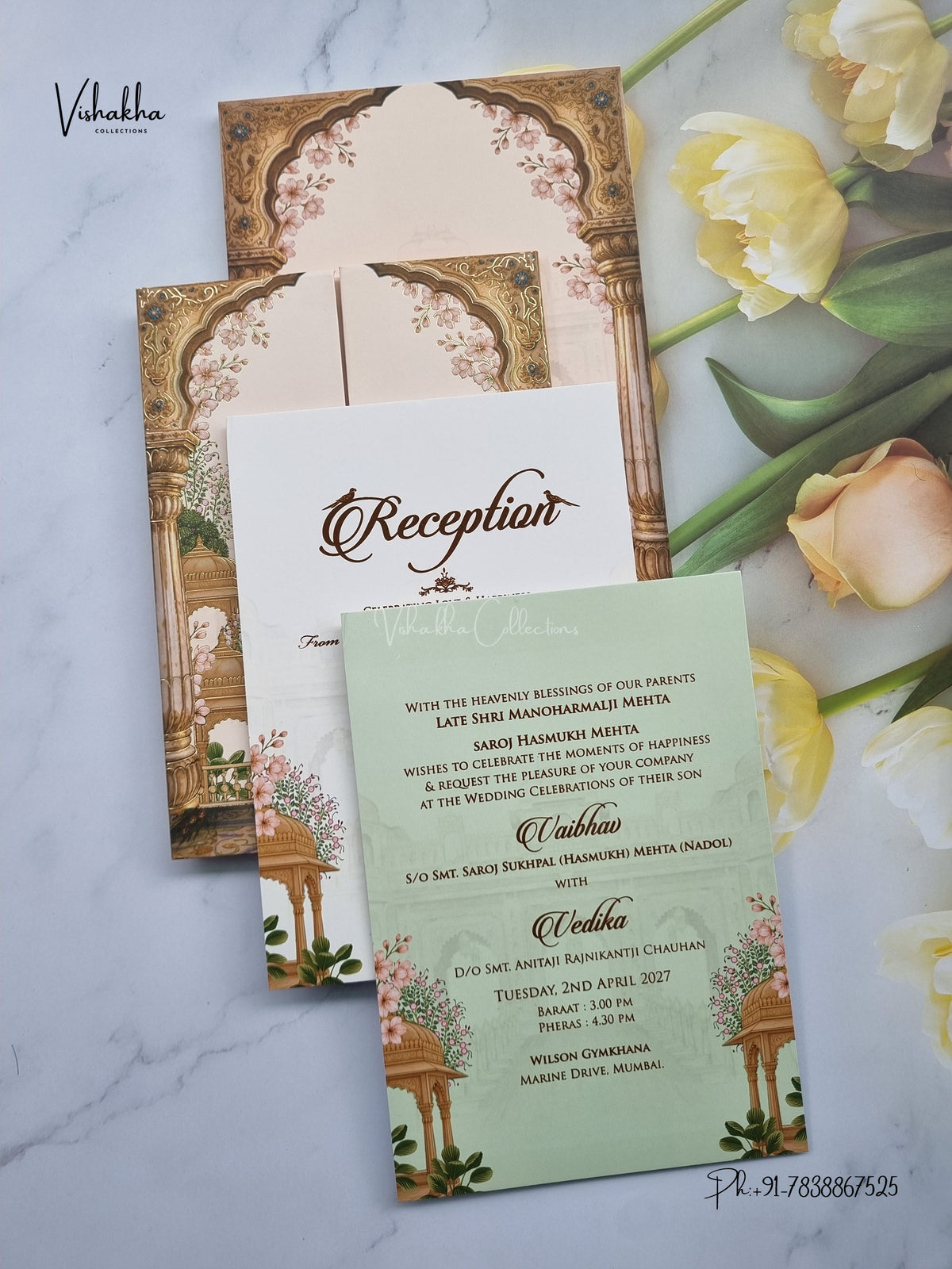 Semi Box Padded Double Door Royal Door Hindu Muslim Christian Sikh Jain invitation Cards SK-3620 – image 3