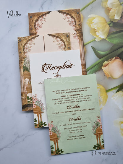 Semi Box Padded Double Door Royal Door Hindu Muslim Christian Sikh Jain invitation Cards SK-3620 – image 3