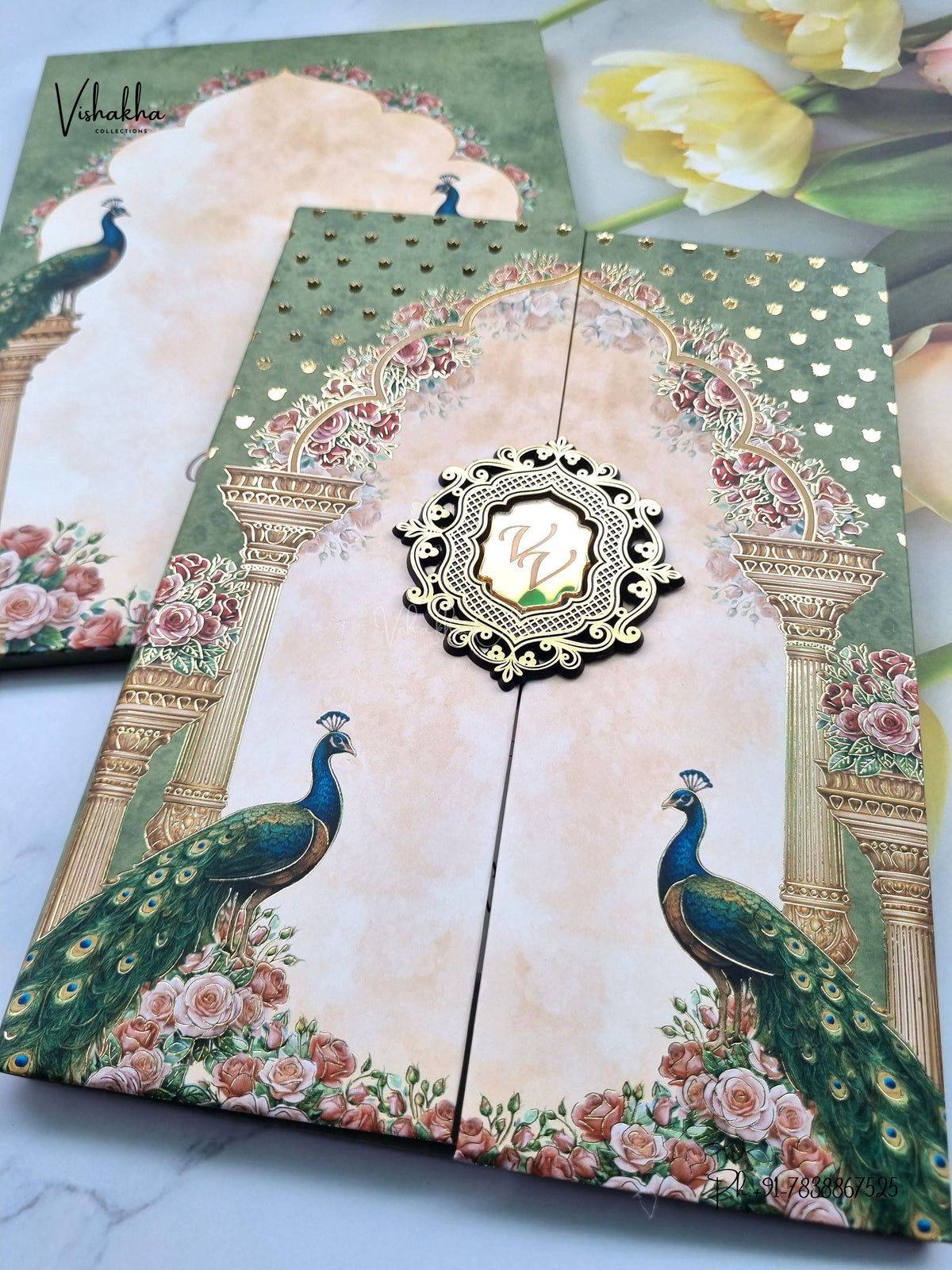 Semi Box Padded Double Door Peacock Hindu Muslim Christian Sikh Jain invitation Cards SK-3621 – image 2