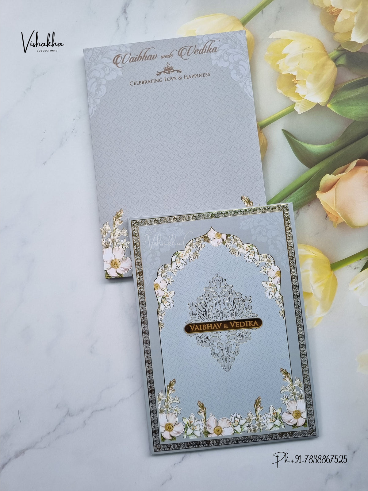 Semi Box Padded Flower Hindu Muslim Christian Sikh Jain invitation Cards SK-3622 – image 1