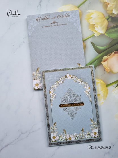 Semi Box Padded Flower Hindu Muslim Christian Sikh Jain invitation Cards SK-3622 – image 1