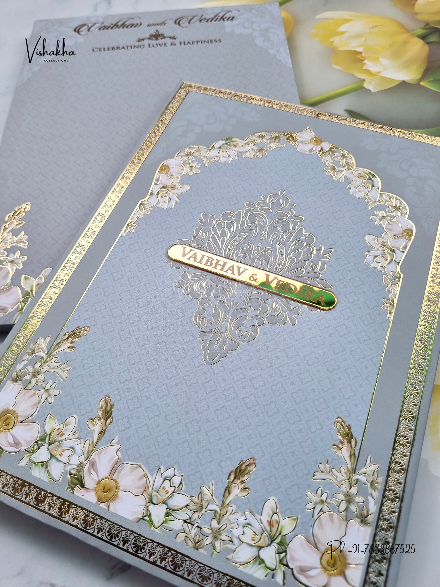 Semi Box Padded Flower Hindu Muslim Christian Sikh Jain invitation Cards SK-3622 – image 2