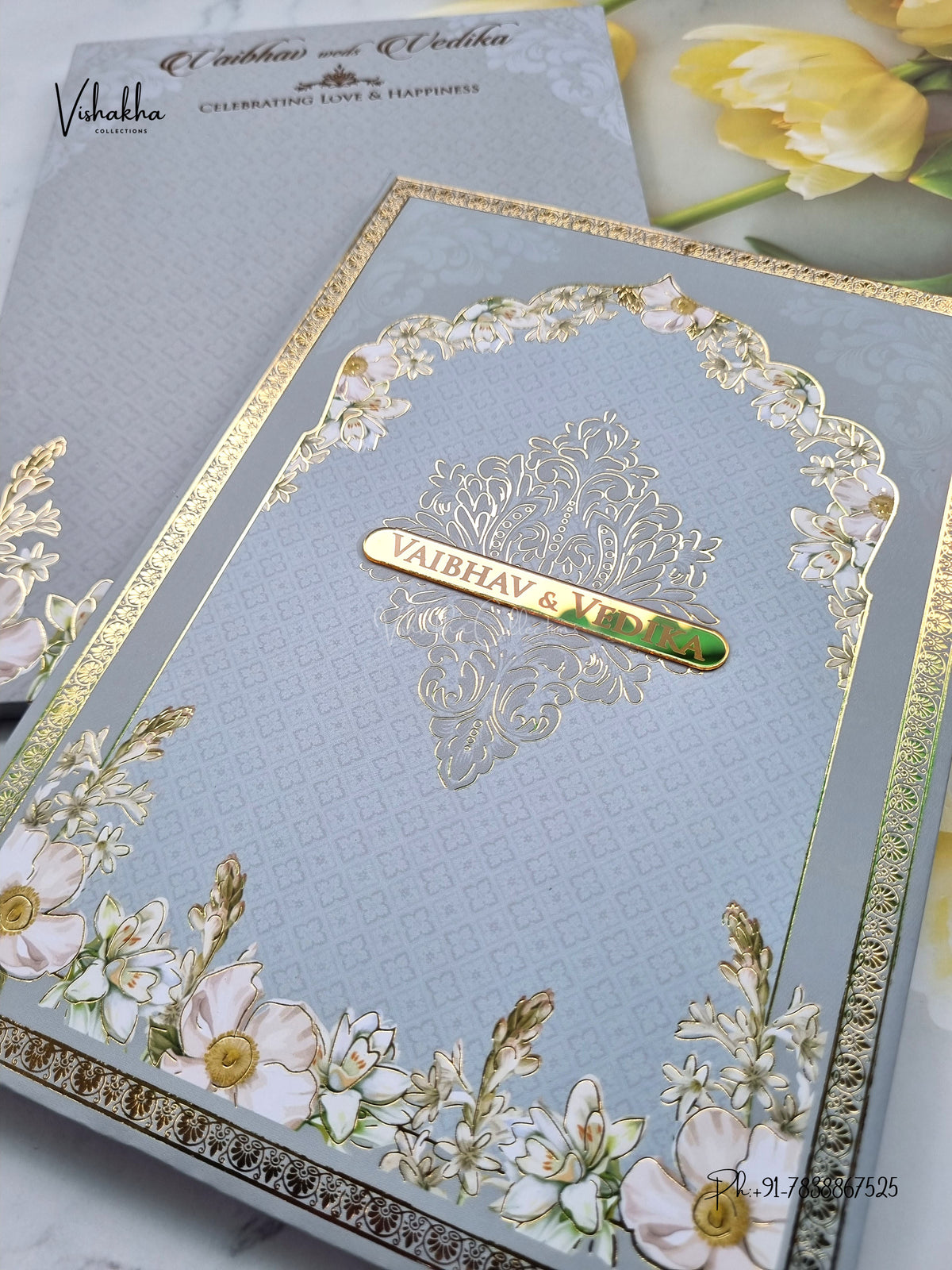 Semi Box Padded Flower Hindu Muslim Christian Sikh Jain invitation Cards SK-3622 – image 2