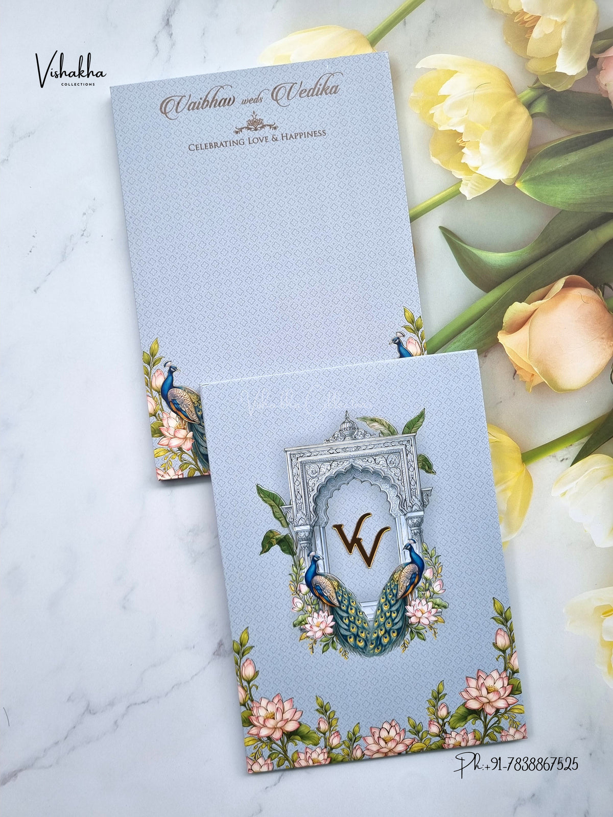 Semi Box Padded Peacock Hindu Muslim Christian Sikh Jain invitation Cards SK-3623 – image 1