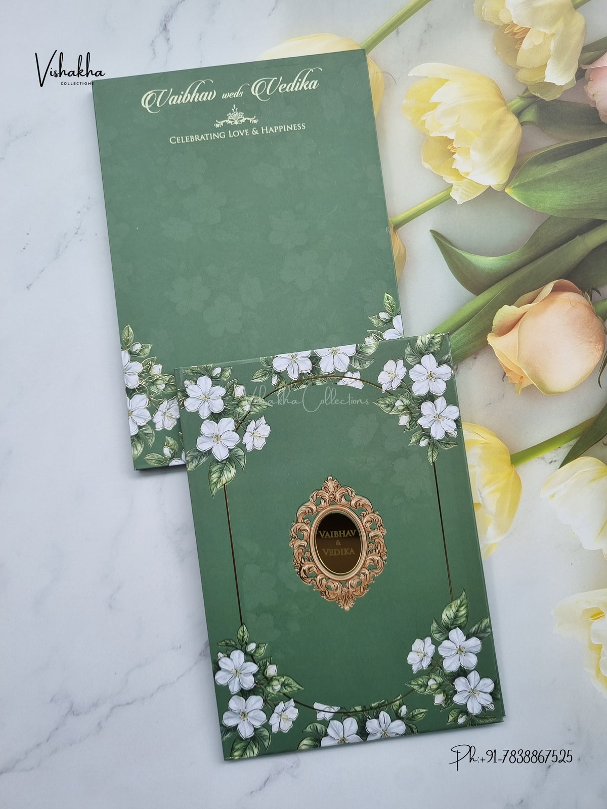 Semi Box Padded Flower Hindu Muslim Christian Sikh Jain invitation Cards SK-3625 – image 1
