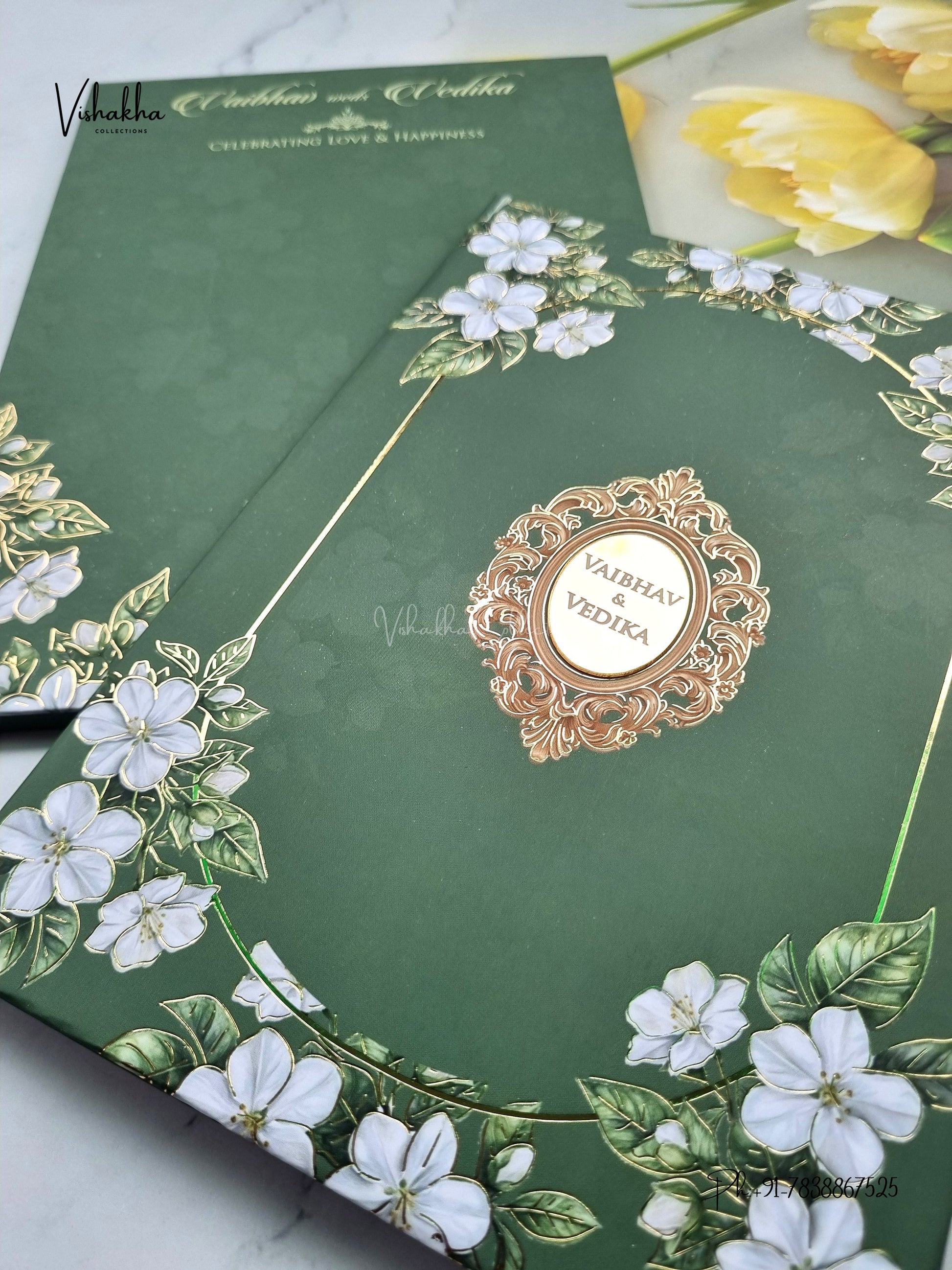 Semi Box Padded Flower Hindu Muslim Christian Sikh Jain invitation Cards SK-3625 – image 2