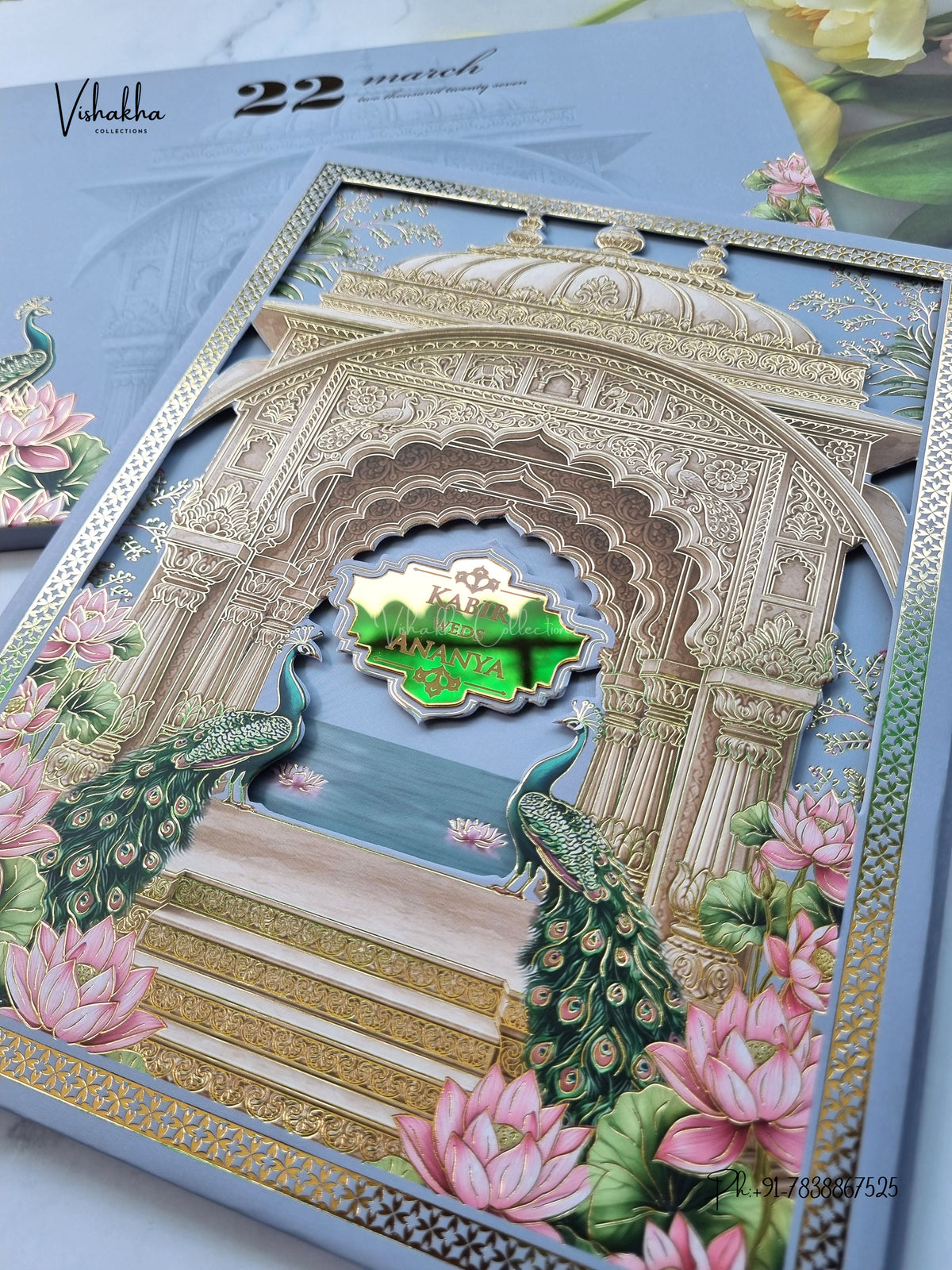 Semi Box Padded 3D Pop Up Hindu Muslim Christian Sikh Jain invitation Cards SK-3626 – image 2