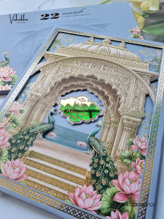Semi Box Padded 3D Pop Up Hindu Muslim Christian Sikh Jain invitation Cards SK-3626 – image 2