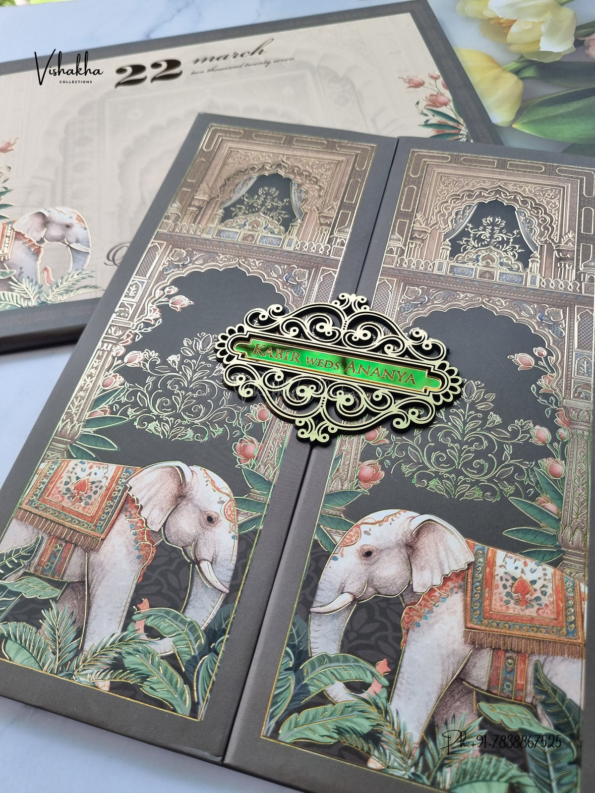 Semi Box Padded Double Door Hathi Hindu Muslim Christian Sikh Jain invitation Cards SK-3627 – image 2