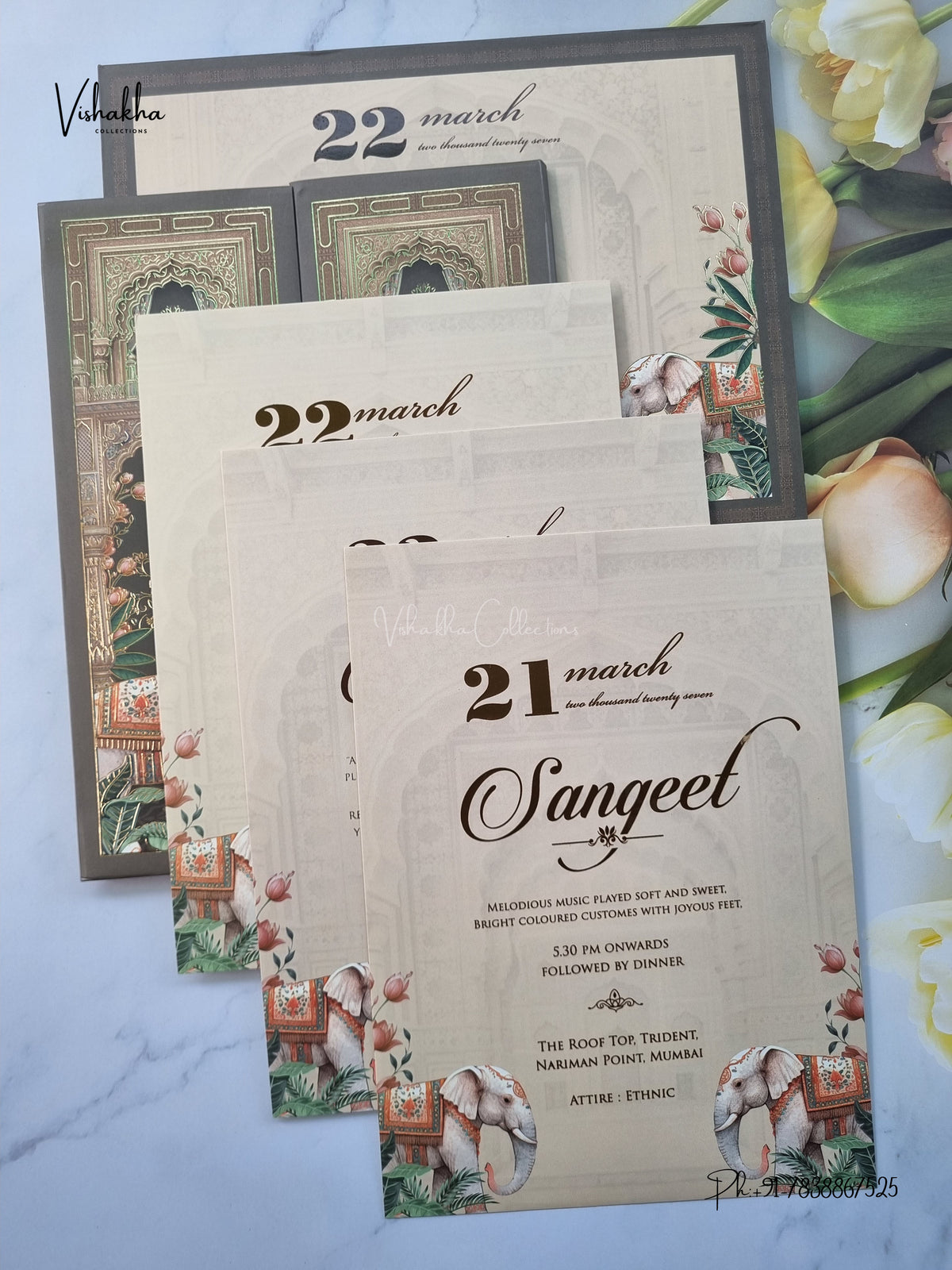 Semi Box Padded Double Door Hathi Hindu Muslim Christian Sikh Jain invitation Cards SK-3627 – image 3