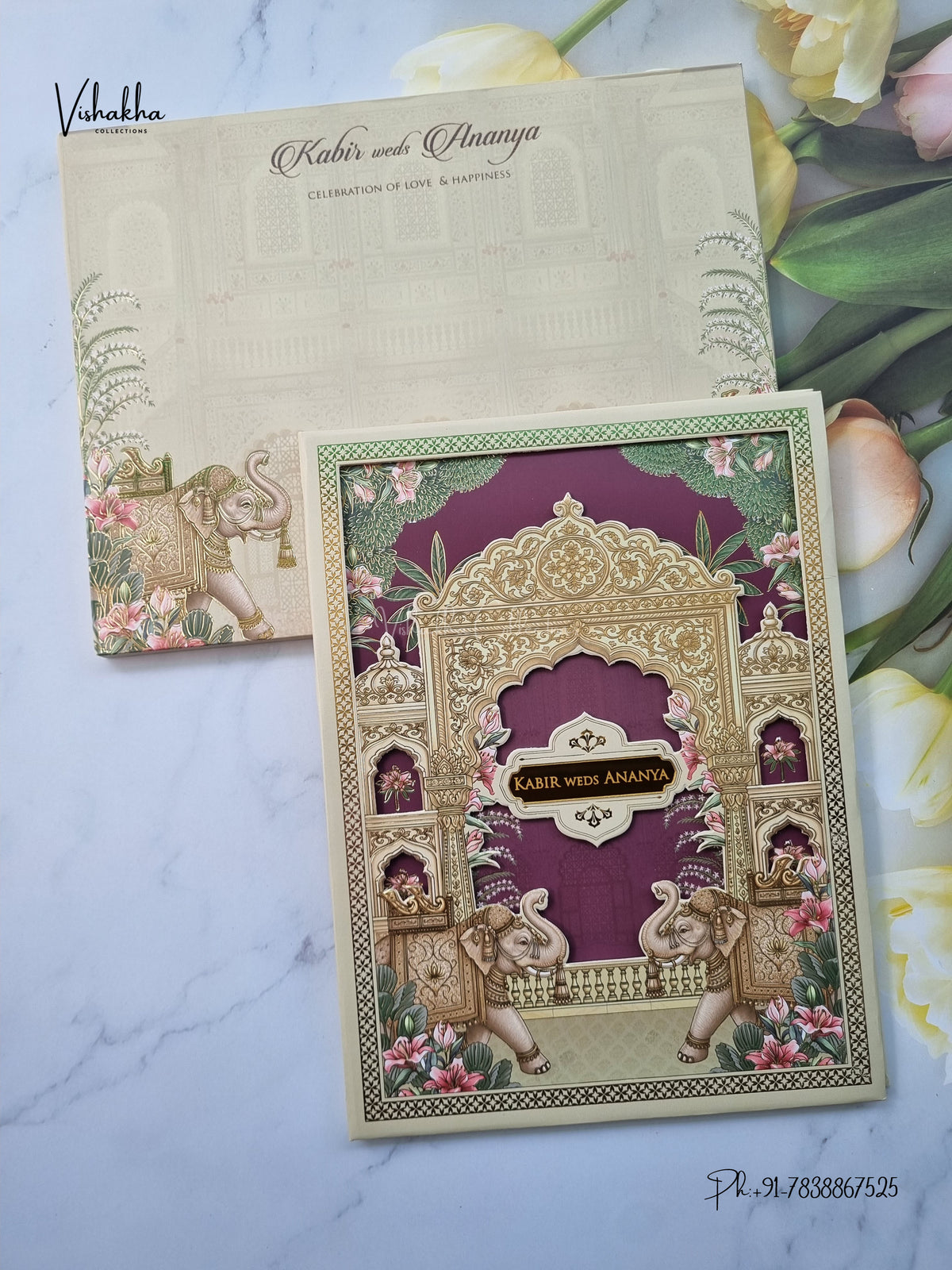 Semi Box Padded 3D Pop Up Hindu Muslim Christian Sikh Jain invitation Cards SK-3628 – image 1