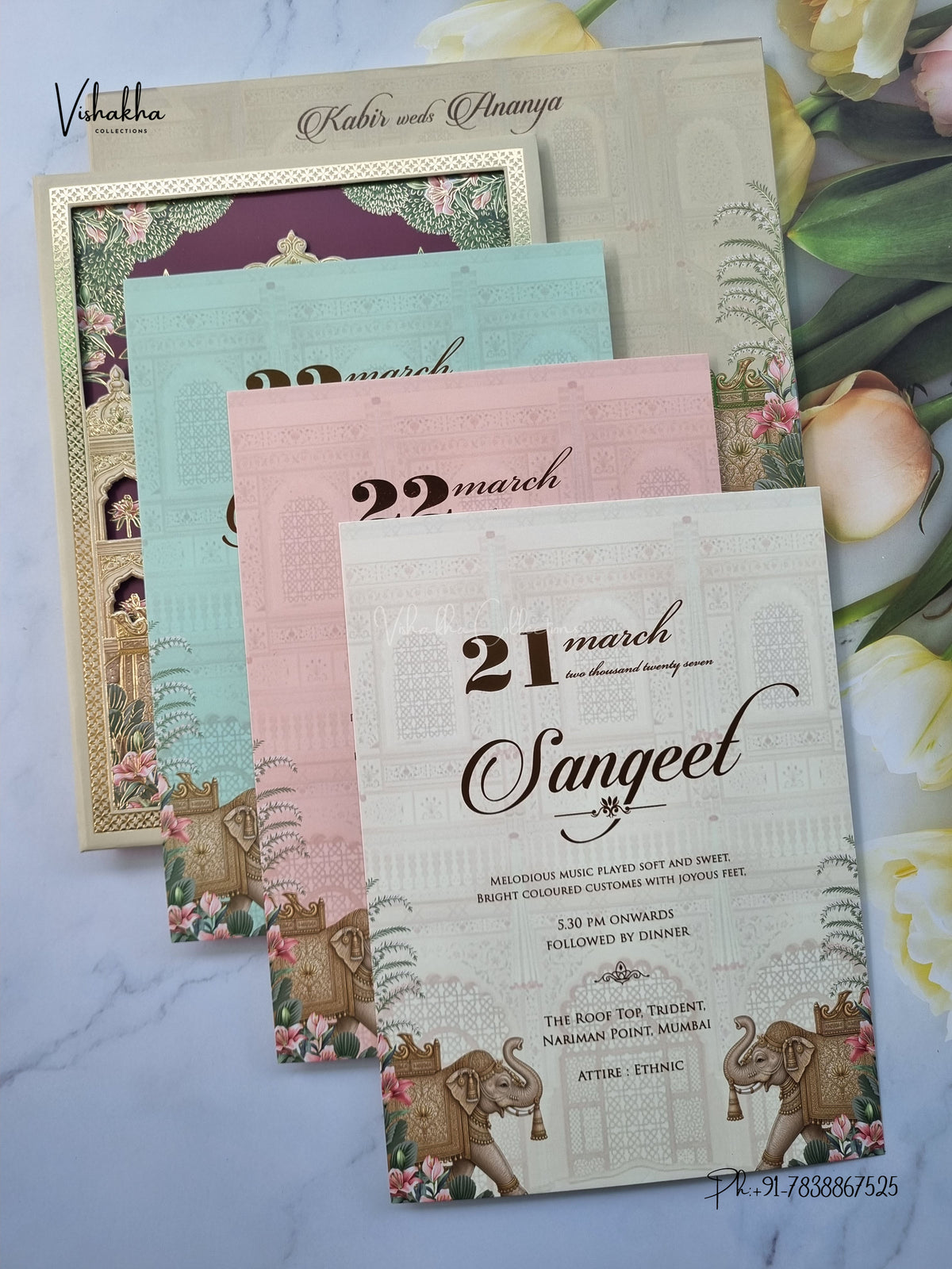 Semi Box Padded 3D Pop Up Hindu Muslim Christian Sikh Jain invitation Cards SK-3628 – image 3