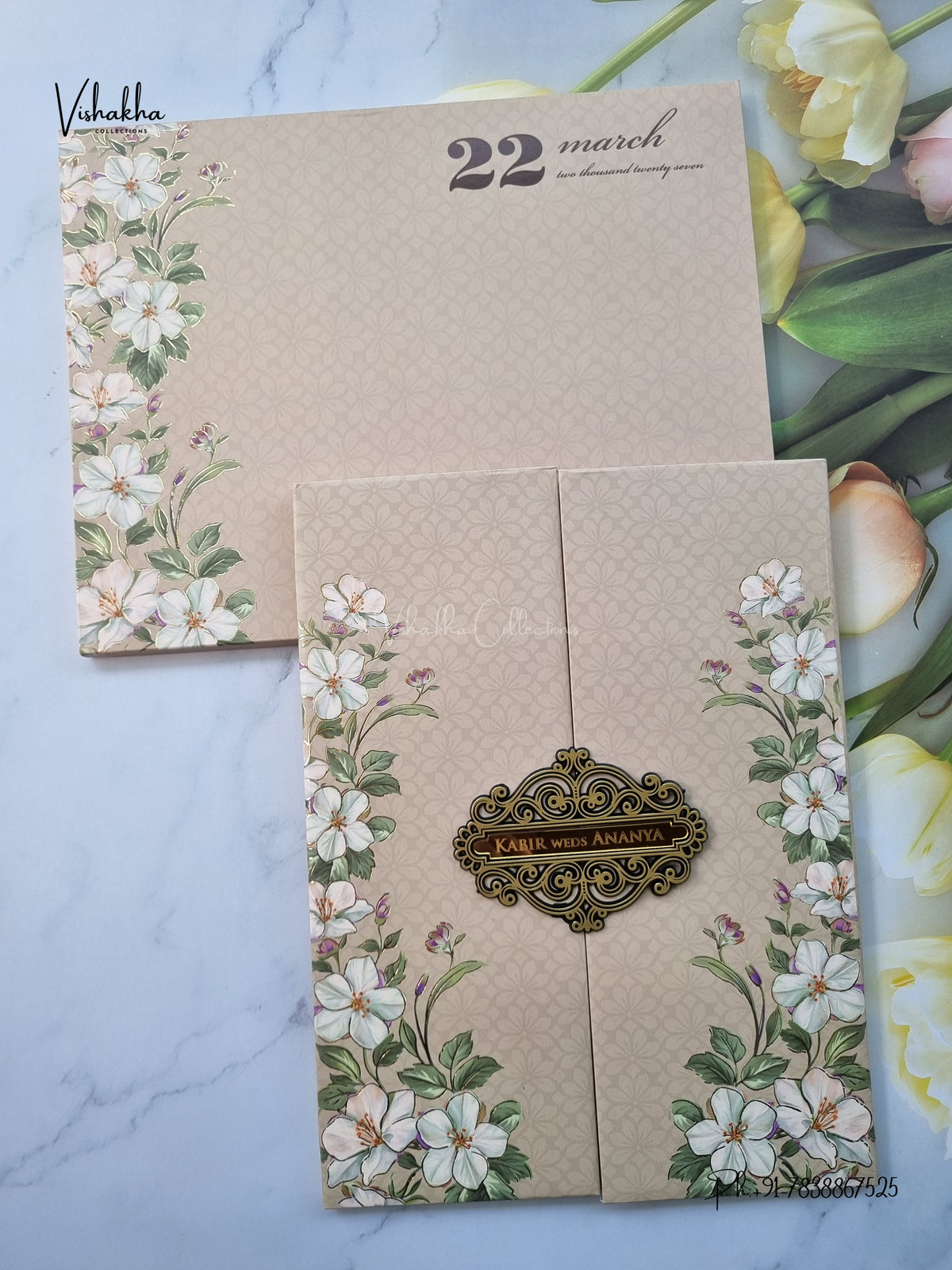 Semi Box Padded Double Door Flower Hindu Muslim Christian Sikh Jain invitation Cards SK-3629 – image 1