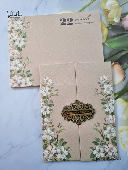 Semi Box Padded Double Door Flower Hindu Muslim Christian Sikh Jain invitation Cards SK-3629 – image 1