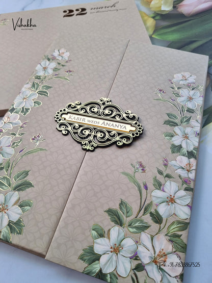 Semi Box Padded Double Door Flower Hindu Muslim Christian Sikh Jain invitation Cards SK-3629 – image 2