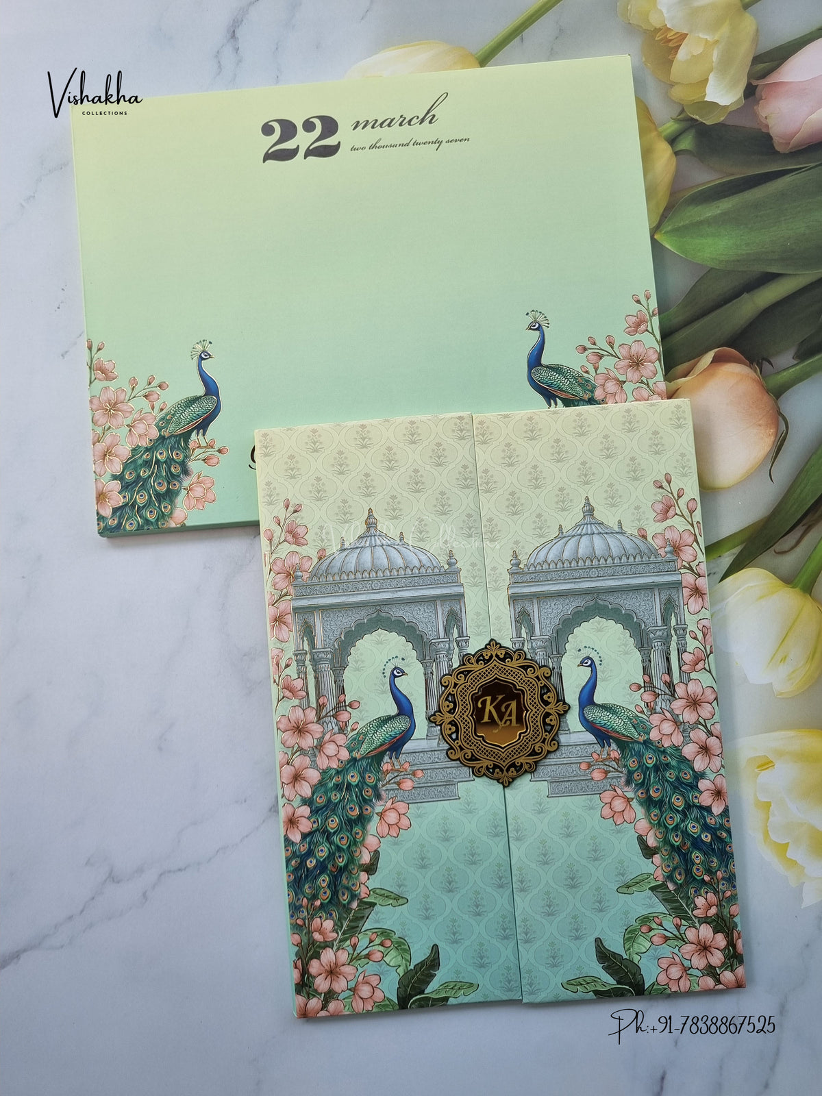 Semi Box Padded Double Door Peacock Hindu Muslim Christian Sikh Jain invitation Cards SK-3630 – image 1