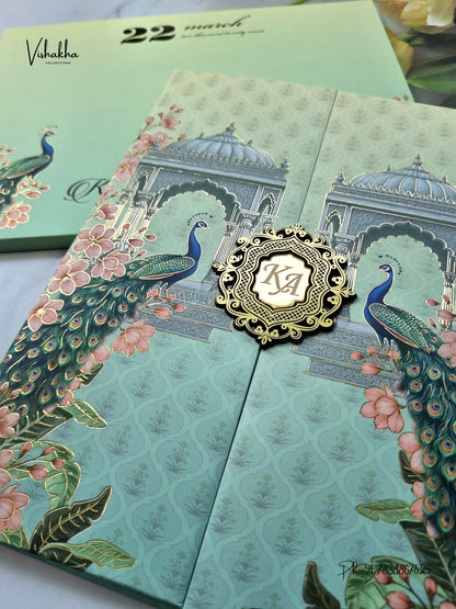 Semi Box Padded Double Door Peacock Hindu Muslim Christian Sikh Jain invitation Cards SK-3630 – image 2