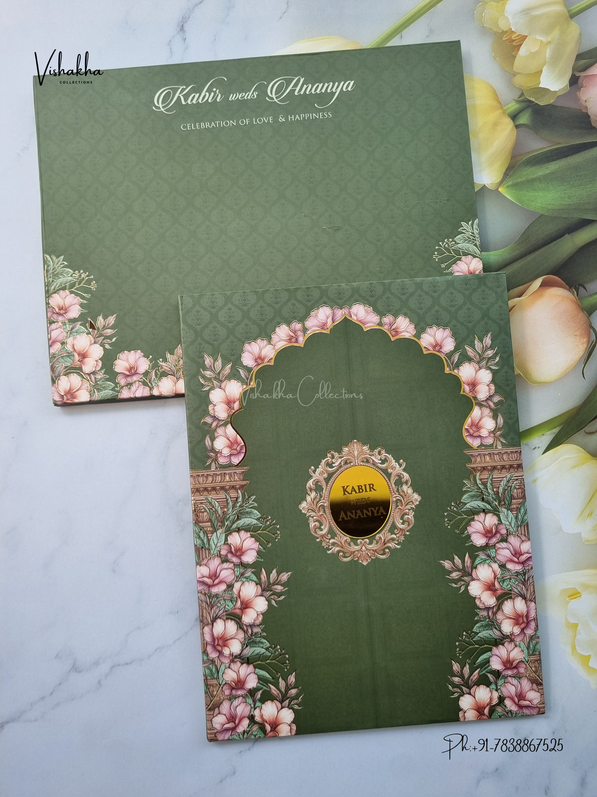 Semi Box Padded Flower Hindu Muslim Christian Sikh Jain invitation Cards SK-3631 – image 1