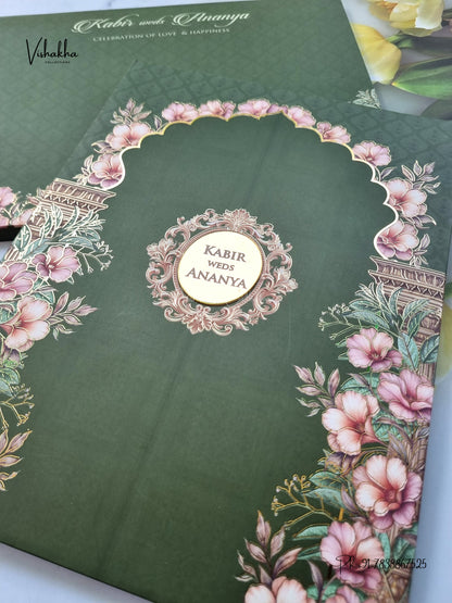 Semi Box Padded Flower Hindu Muslim Christian Sikh Jain invitation Cards SK-3631 – image 2