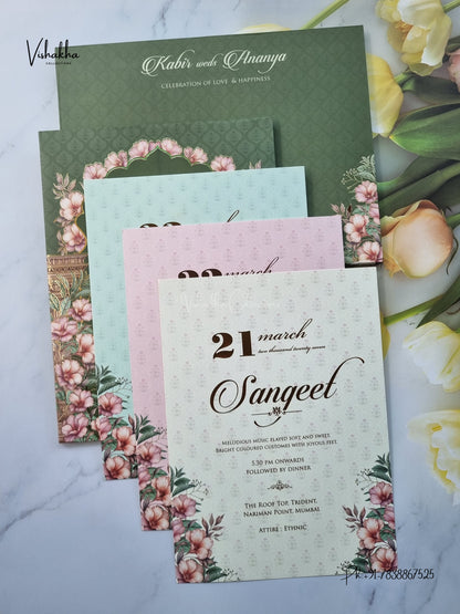 Semi Box Padded Flower Hindu Muslim Christian Sikh Jain invitation Cards SK-3631 – image 3