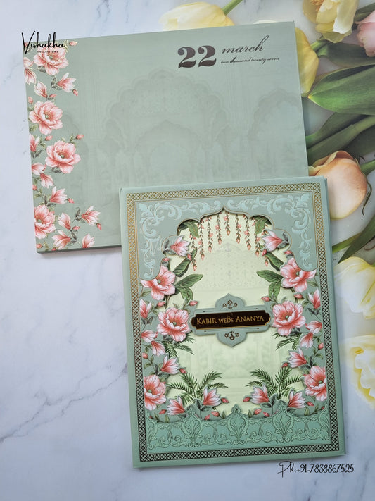 Semi Box Padded Flower Hindu Muslim Christian Sikh Jain invitation Cards SK-3632 – image 1