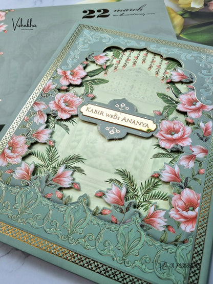 Semi Box Padded Flower Hindu Muslim Christian Sikh Jain invitation Cards SK-3632 – image 2