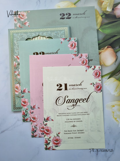 Semi Box Padded Flower Hindu Muslim Christian Sikh Jain invitation Cards SK-3632 – image 3