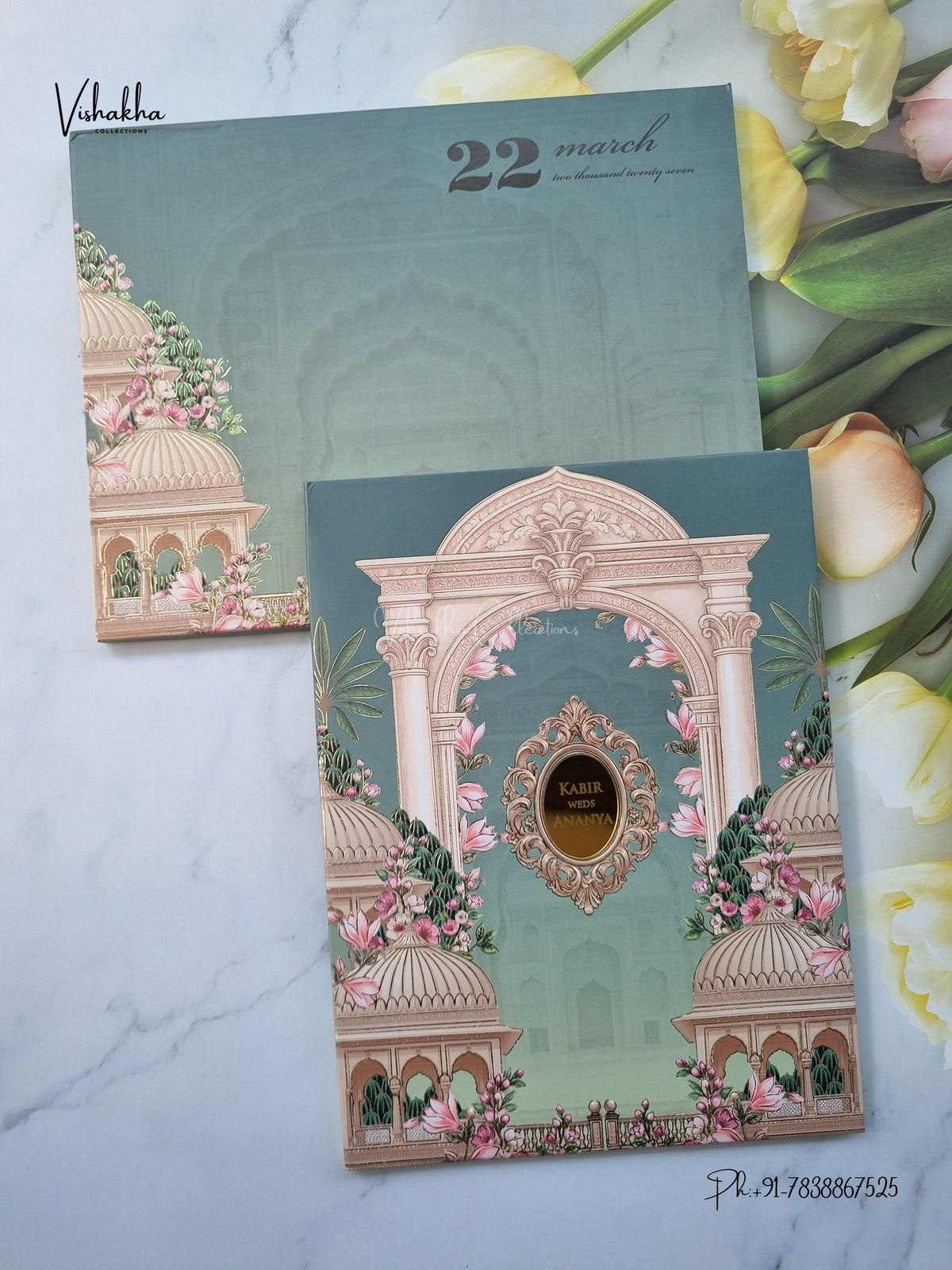 Semi Box Padded Royal Door Hindu Muslim Christian Sikh Jain invitation Cards SK-3633 – image 1