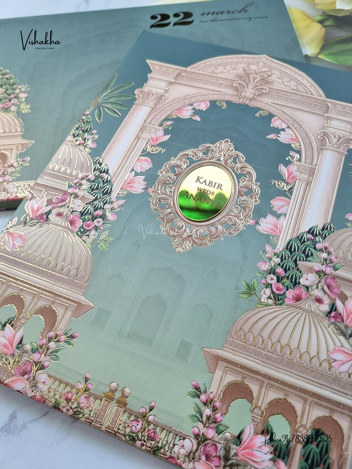 Semi Box Padded Royal Door Hindu Muslim Christian Sikh Jain invitation Cards SK-3633 – image 2