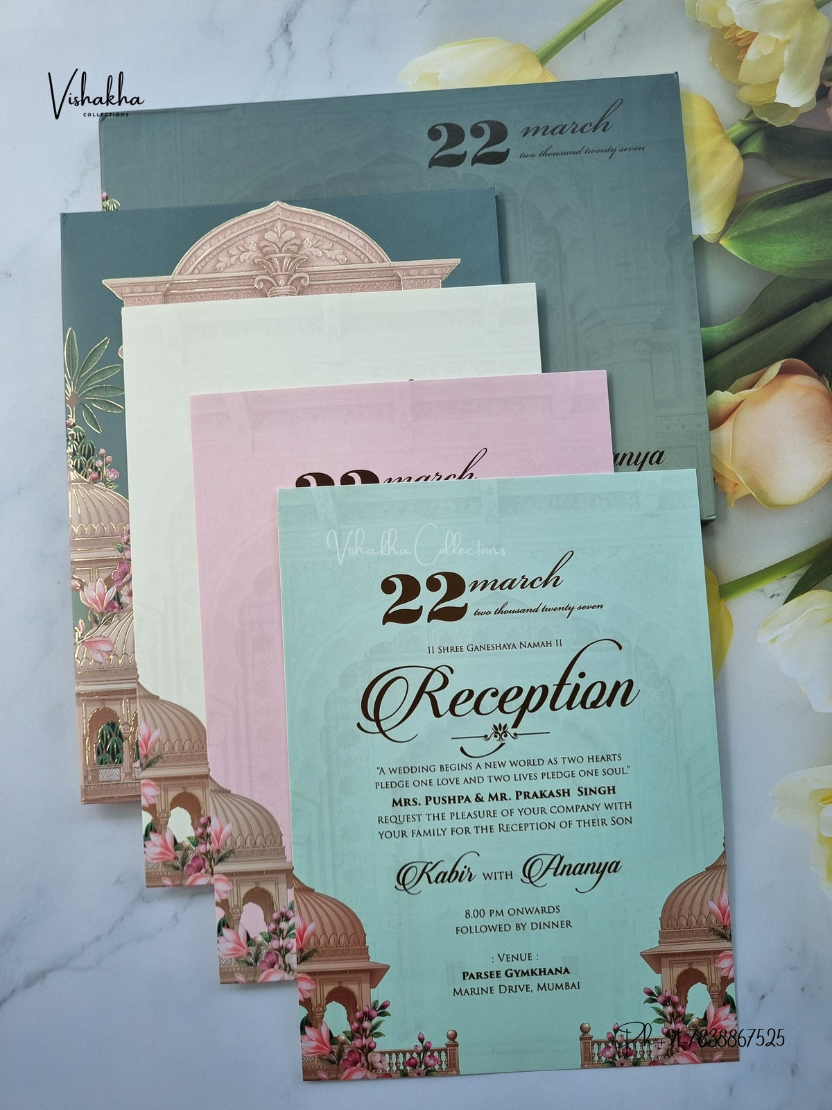 Semi Box Padded Royal Door Hindu Muslim Christian Sikh Jain invitation Cards SK-3633 – image 3