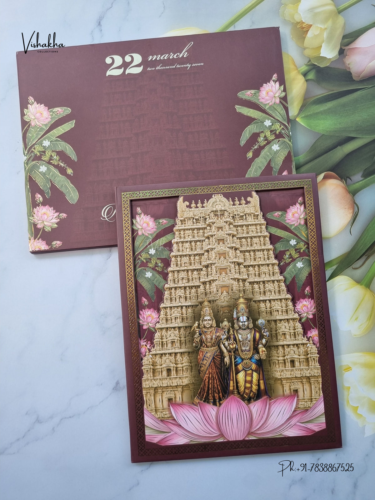 Semi Box Padded Tirupati Balaji Hindu Jain invitation Cards SK-3634 – image 1