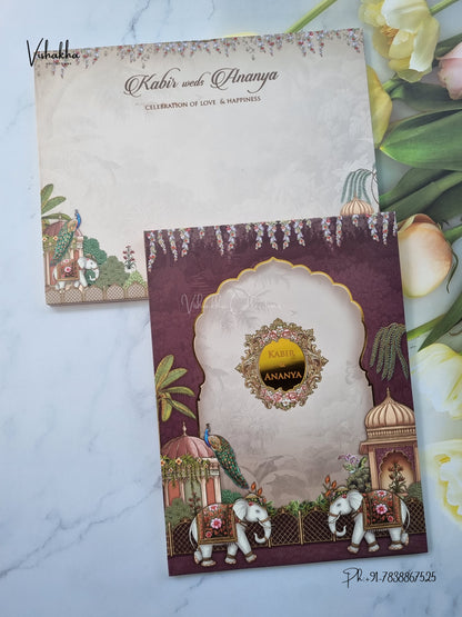 Semi Box Padded Hathi Hindu Muslim Christian Sikh Jain invitation Cards SK-3635 – image 1