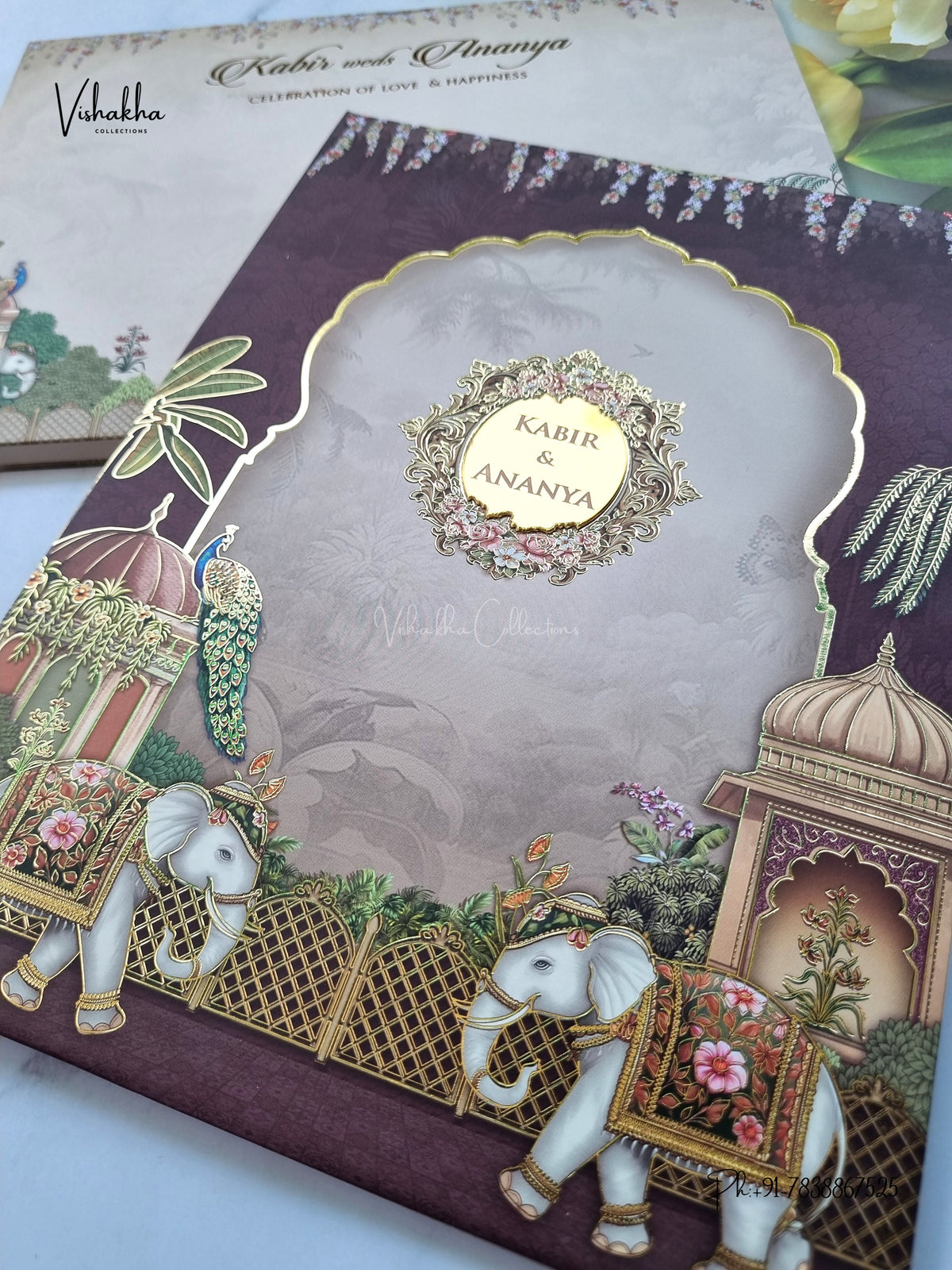 Semi Box Padded Hathi Hindu Muslim Christian Sikh Jain invitation Cards SK-3635 – image 2