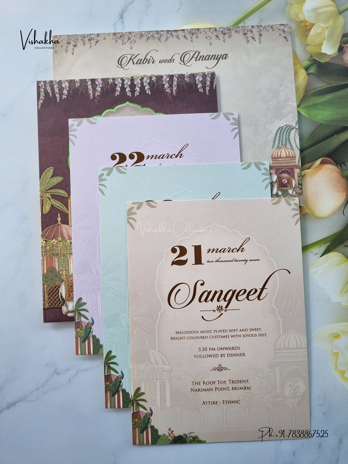 Semi Box Padded Hathi Hindu Muslim Christian Sikh Jain invitation Cards SK-3635 – image 3