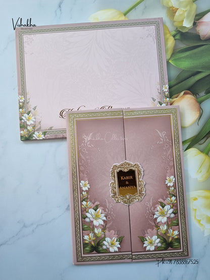 Semi Box Padded Double Door Flower Hindu Muslim Christian Sikh Jain invitation Cards SK-3636 – image 1