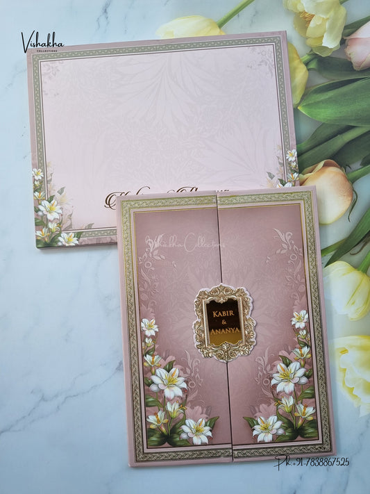 Semi Box Padded Double Door Flower Hindu Muslim Christian Sikh Jain invitation Cards SK-3636 – image 1