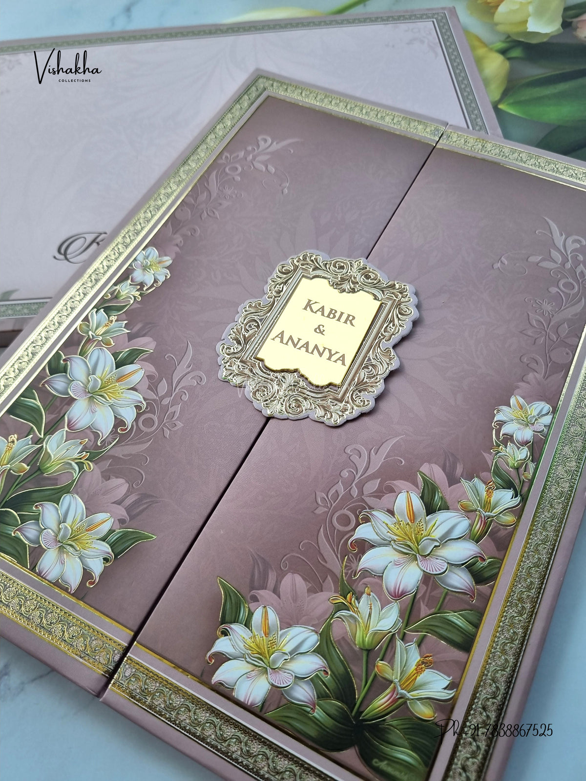 Semi Box Padded Double Door Flower Hindu Muslim Christian Sikh Jain invitation Cards SK-3636 – image 2