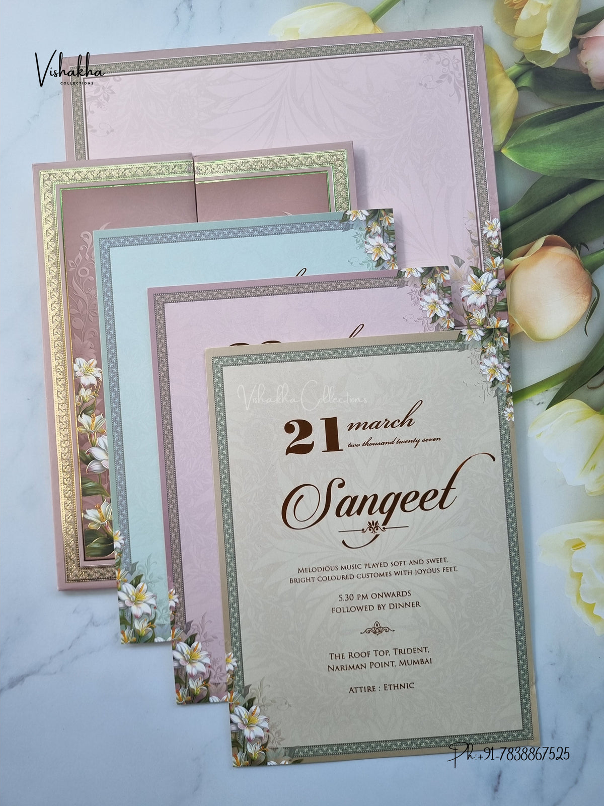 Semi Box Padded Double Door Flower Hindu Muslim Christian Sikh Jain invitation Cards SK-3636 – image 3