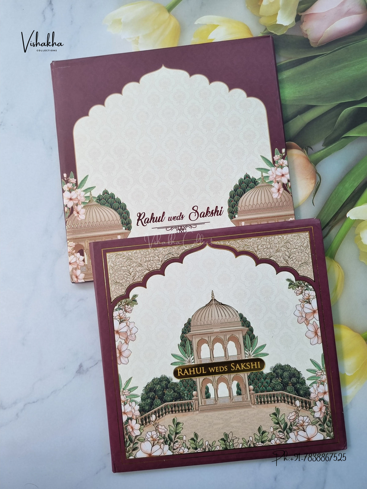 Semi Box Padded Royal Door Hindu Muslim Christian Sikh Jain invitation Cards SK-3638 – image 1