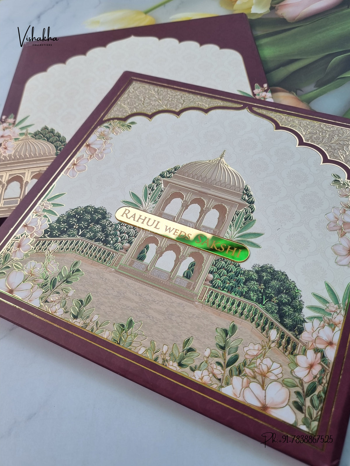 Semi Box Padded Royal Door Hindu Muslim Christian Sikh Jain invitation Cards SK-3638 – image 2