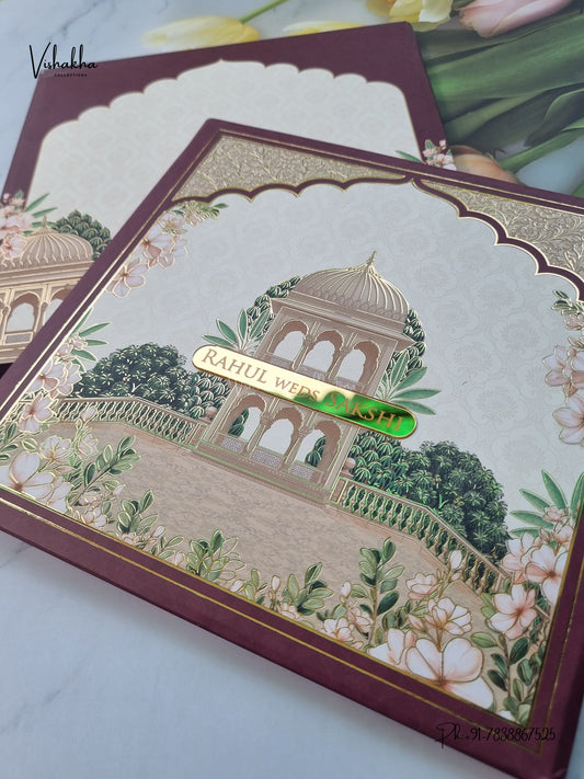 Semi Box Padded Royal Door Hindu Muslim Christian Sikh Jain invitation Cards SK-3638 – image 2