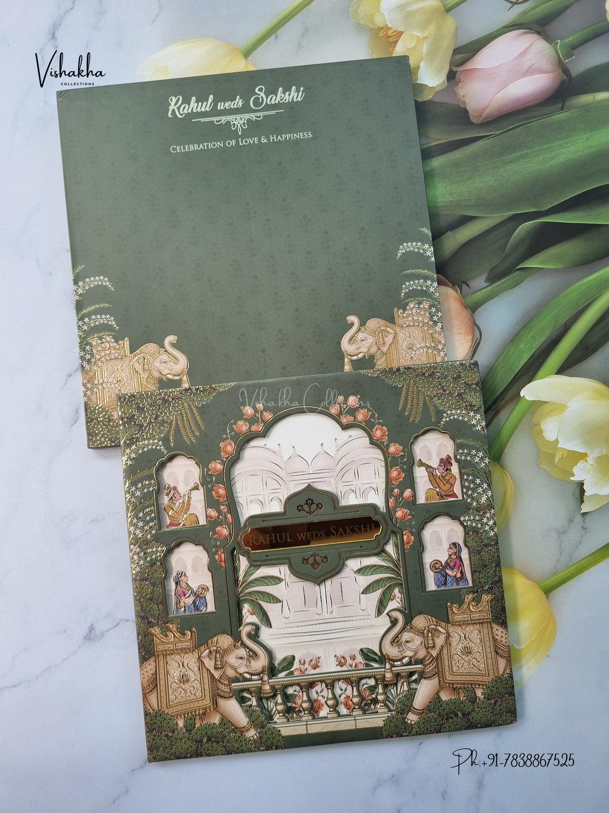 Semi Box Padded 3D Pop Up Hindu Muslim Christian Sikh Jain invitation Cards SK-3640 – image 1