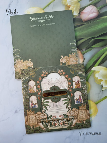Semi Box Padded 3D Pop Up Hindu Muslim Christian Sikh Jain invitation Cards SK-3640 – image 1