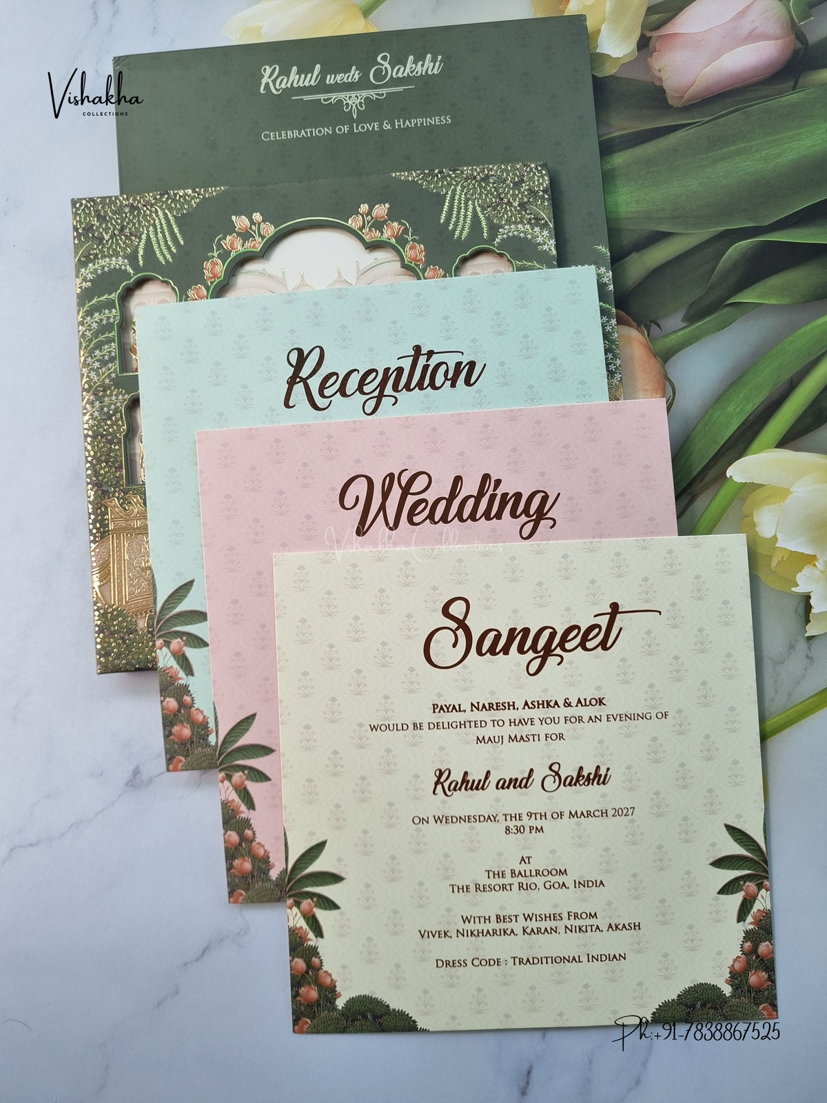 Semi Box Padded 3D Pop Up Hindu Muslim Christian Sikh Jain invitation Cards SK-3640 – image 3