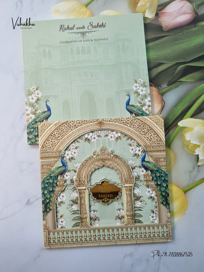 Semi Box Padded 3D Pop Up Hindu Muslim Christian Sikh Jain invitation Cards SK-3642 – image 1