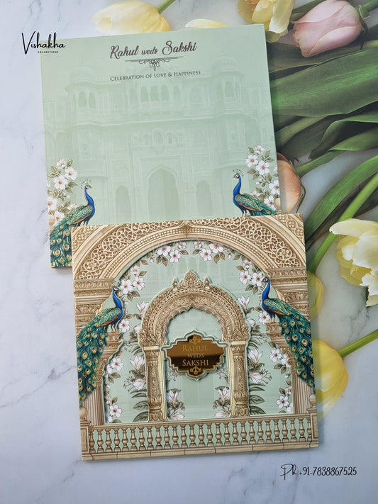Semi Box Padded 3D Pop Up Hindu Muslim Christian Sikh Jain invitation Cards SK-3642 – image 1
