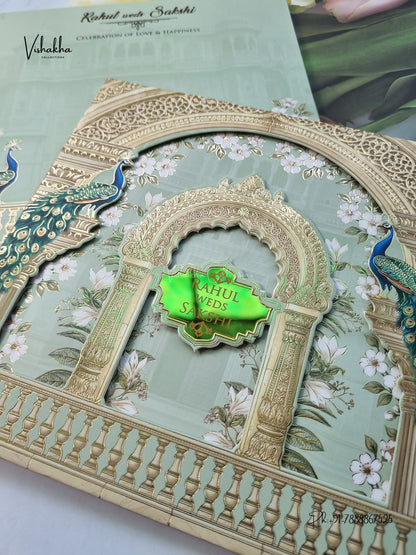 Semi Box Padded 3D Pop Up Hindu Muslim Christian Sikh Jain invitation Cards SK-3642 – image 2