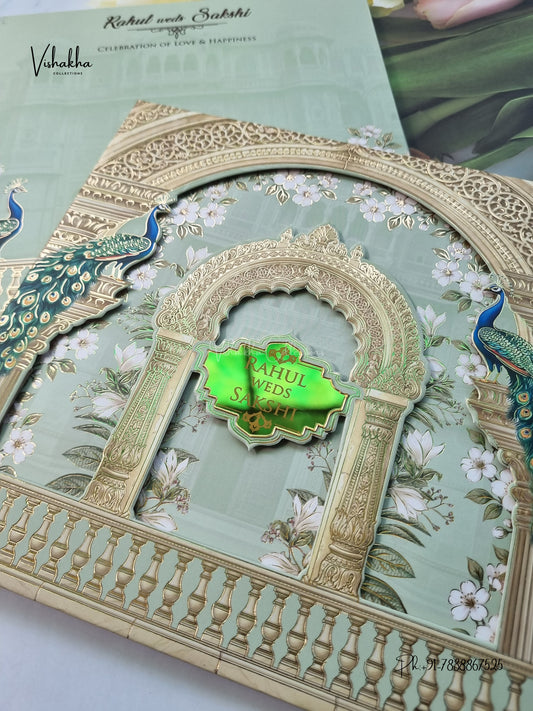 Semi Box Padded 3D Pop Up Hindu Muslim Christian Sikh Jain invitation Cards SK-3642 – image 2