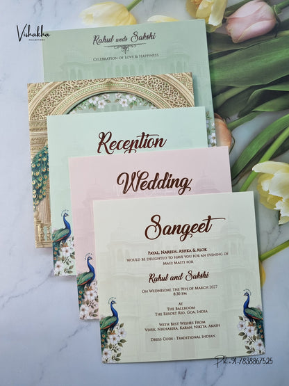 Semi Box Padded 3D Pop Up Hindu Muslim Christian Sikh Jain invitation Cards SK-3642 – image 3