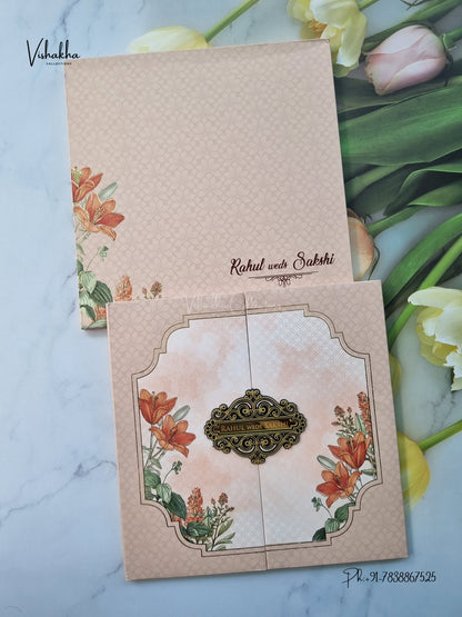 Semi Box Padded Double Door Flower Hindu Muslim Christian Sikh Jain invitation Cards SK-3643 – image 1